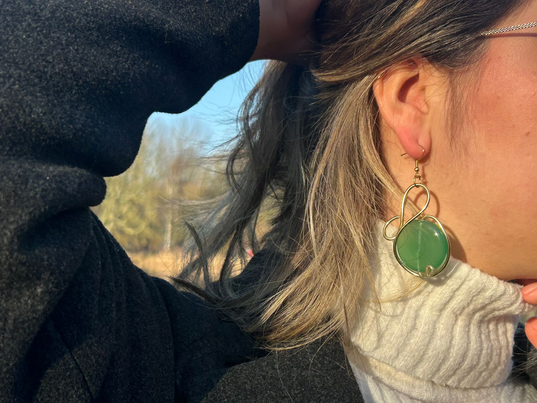 Green big Agate earring