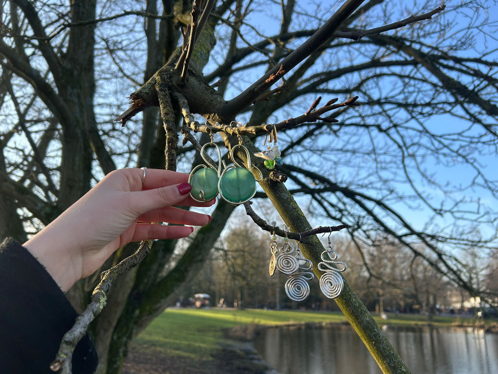 Green big Agate earring