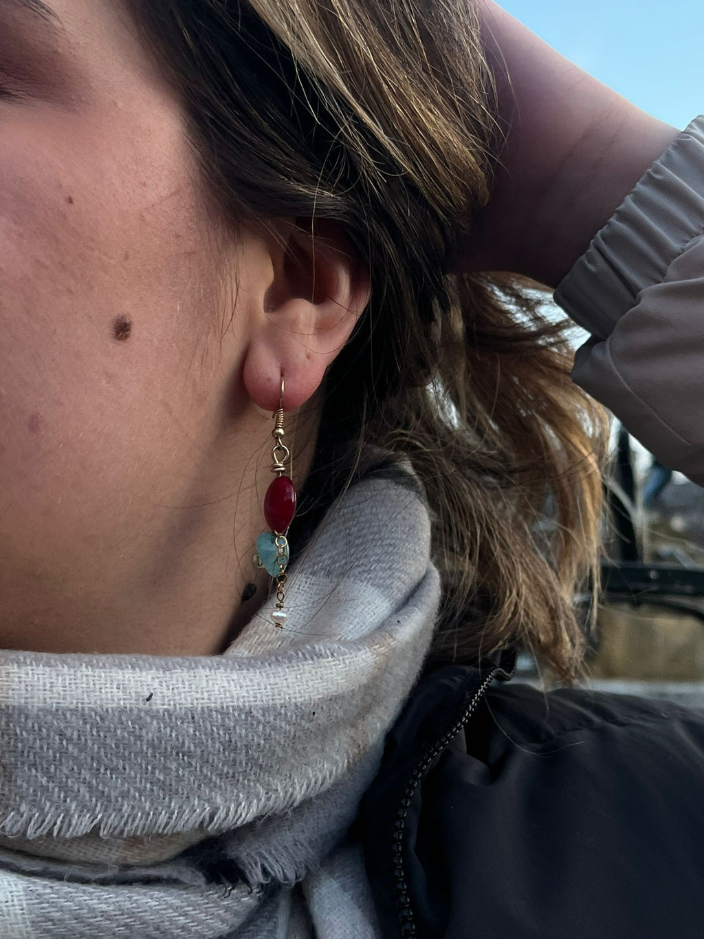 Red and blue Nephrite earrings