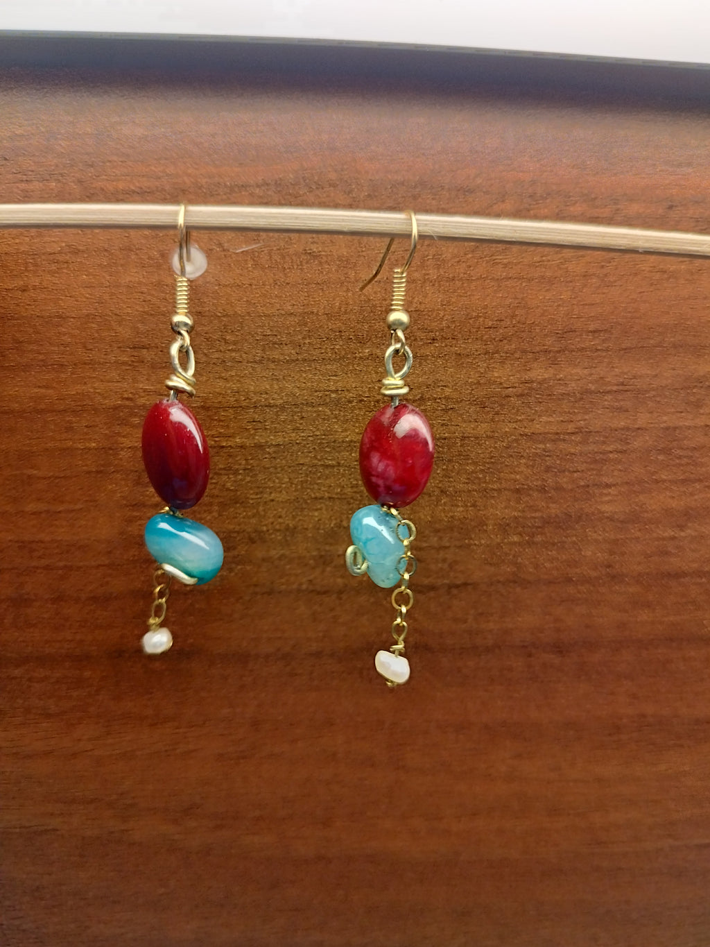 Red and blue Nephrite earrings