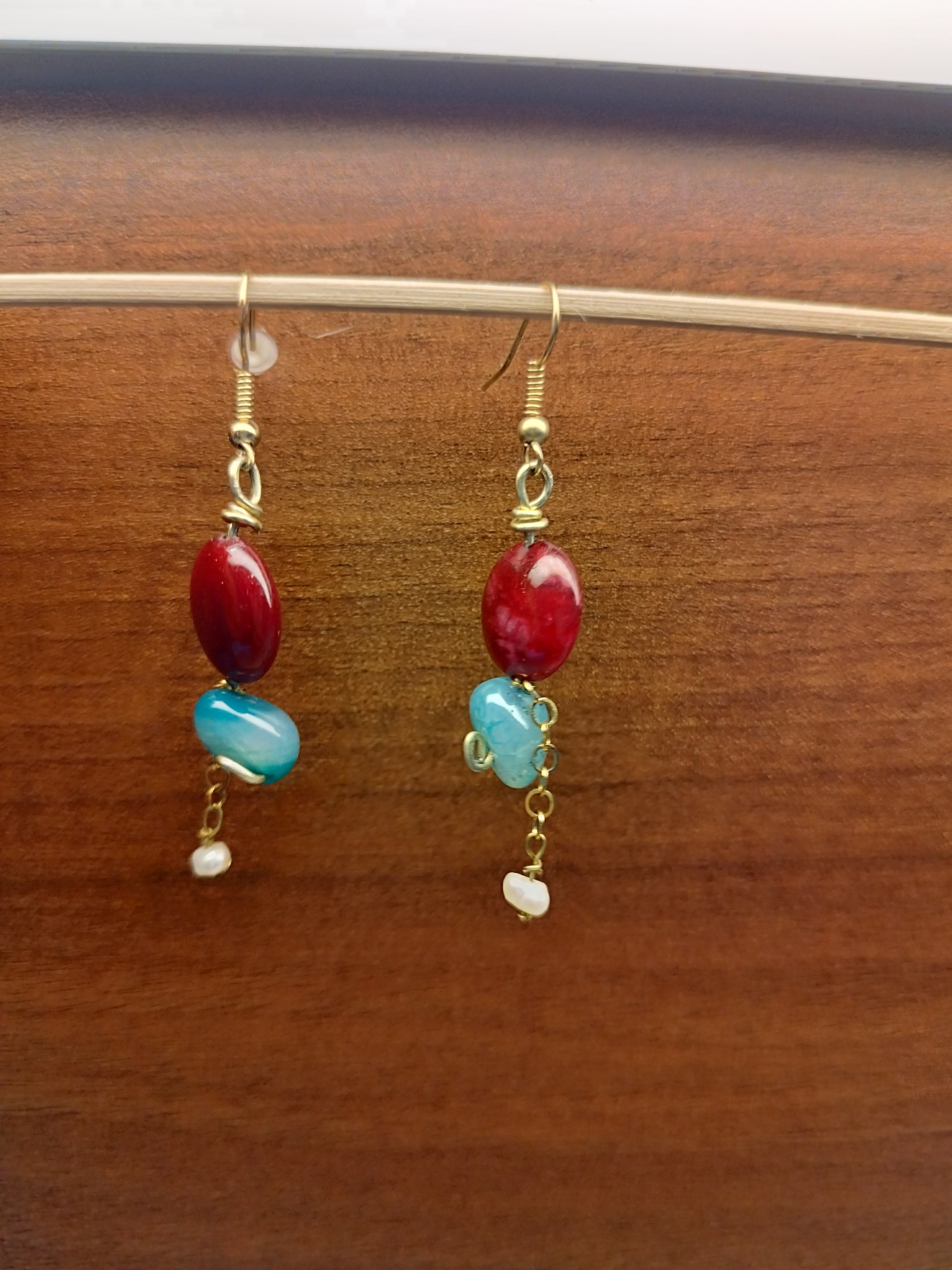 Red and blue Nephrite earrings