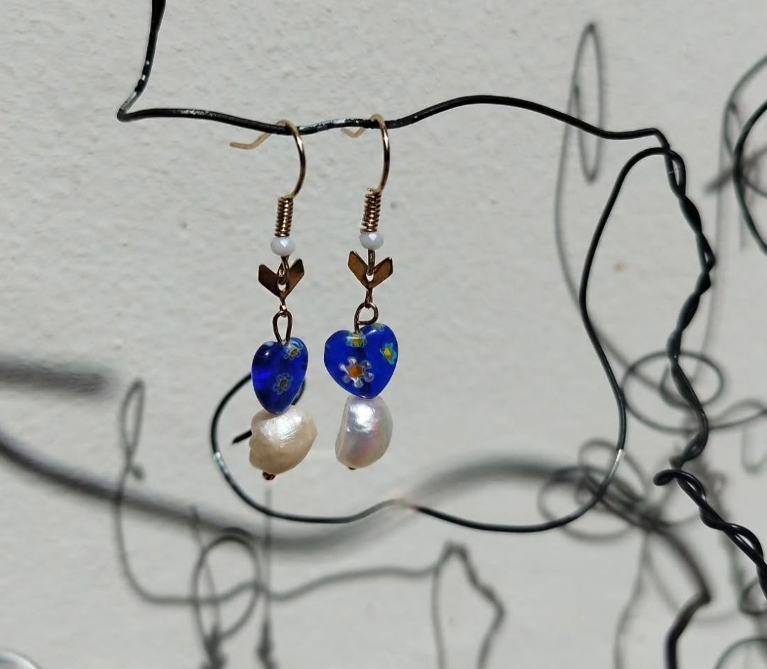 Blue heart earrings